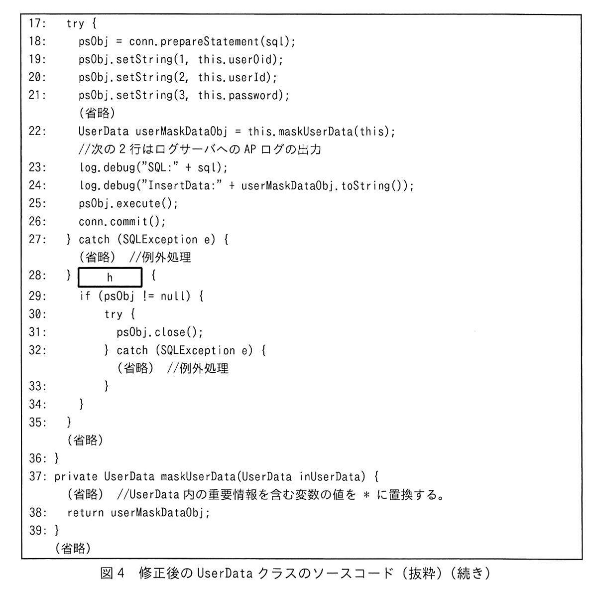 図4 修正後の UserData クラスのソースコード(抜粋)(続き)